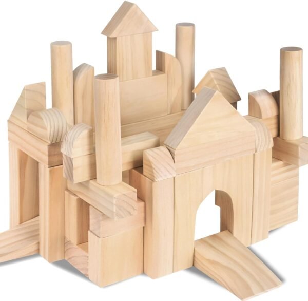 64-Piece Wooden Building Blocks with Storage Tray | Natural Wood Preschool Educational Toys for Toddlers Ages 3+ | Ideal Gift for Boys & Girls