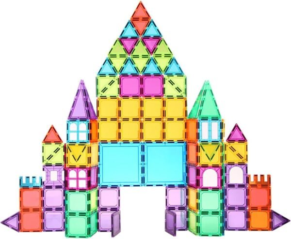 Magnetic Tiles, 120 PCS Magnetic Building Blocks, 3D Magnet Tiles for Kids Boys Girls,  Construction Building Set, Stacking Toys with 2 Car