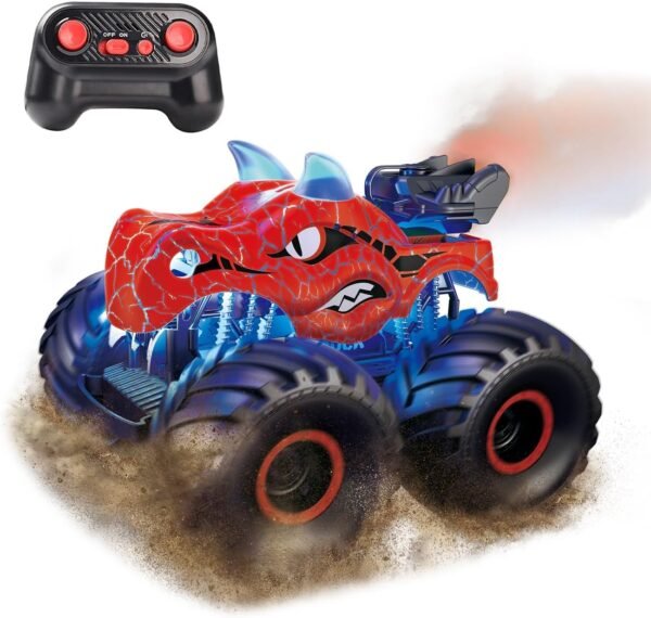 1:18 Dinosaur RC Car Remote Control Cars Trucks Toy  Off-Road Car Toys with Lights Spray Suitable for All Terrain Gifts Presents for Boys/Girls Ages 6+ Red