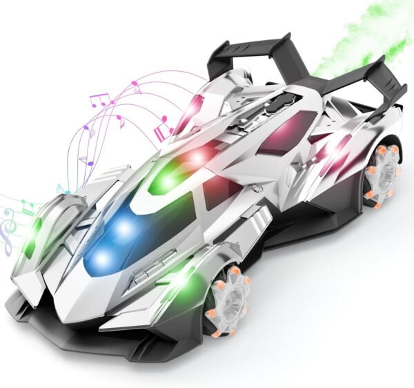 Remote Control Car Toy for Boys Age 8-12, 1:12 Scale Gold  Toy with 360°Rotating Drifts Cars Colorful Lights、Spray& Musics, Speed 10-12km/h RC Race Toy Cars for Boys Girls Birthday