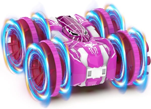 Waterproof Remote Control Car， Amphibious 2.4 GHz RC Car Remote Control Boat，360°Rotation RC Stunt with LED Lights，Boys Girls Gifts All Terrain Water Beach Pool Toy Pink