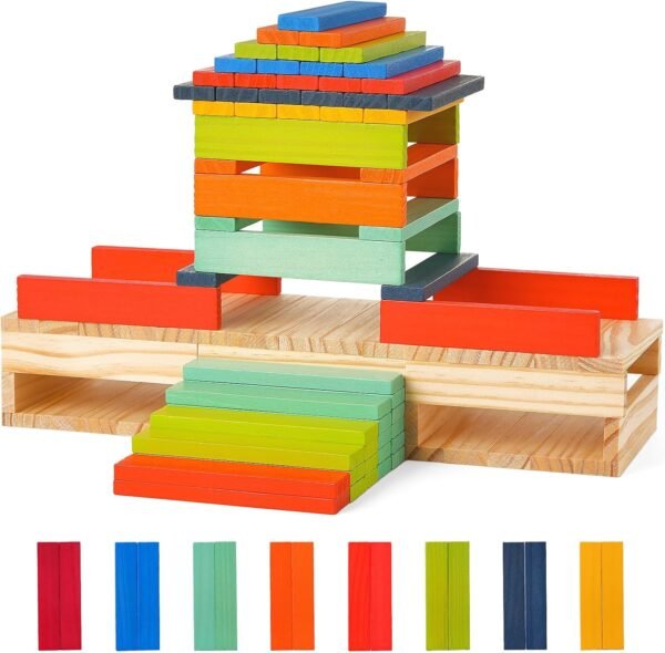 Classic Wooden Building Blocks Set, 100PCS Solid Wood Blocks in 9 Colors Stacking Educational Toy Set for Kids