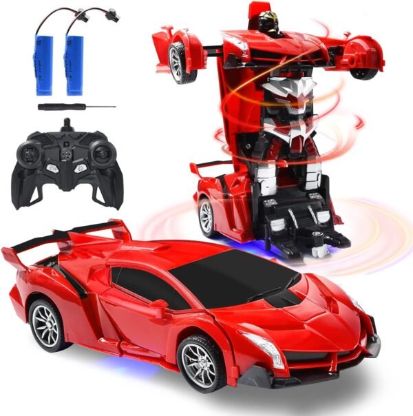 Transform RC Car Robot for Kids, Remote Control Transforming Car Toy, One-Key Deformation, One-Button Auto Demo & 360 Rotate Speed Drifting & Rechargeable Gift for Boys & Girls