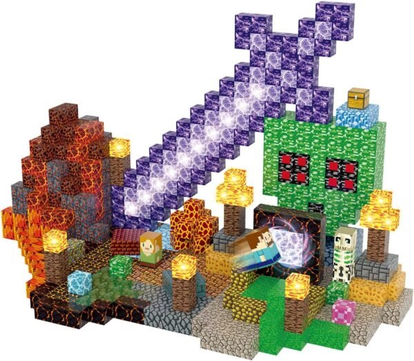 Magnetic Blocks Building Toys Set, Magnetic Building Blocks  Construction Toys, 3D Sword Light Up Magnet Cubes  Sensory Stacking Toy for Toddlers Age 3 4 5 6 7 8