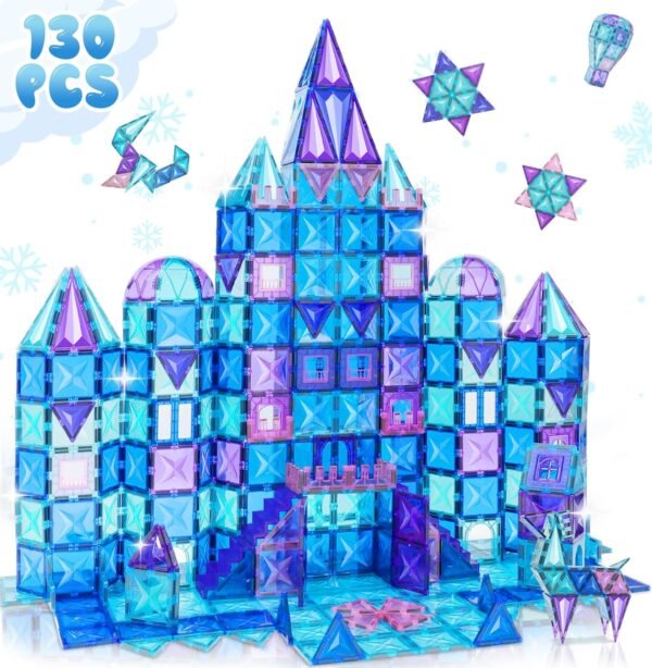 130Pcs Magnetic Tiles, 3D Diamond Magnetic Building Blocks Toys for Girls,  Sensory Educational Toys for Toddlers Kids, Birthday for Girls 3 4 5 6 7 8+ Year Old