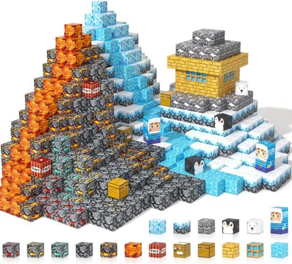Large Magnetic Blocks 110PCS Ice Fire World Inspired Playset Kids Magnet Toys 1 inch Building Cubes  Add-on Building Craft Sensory Toys Game Gifts for Kids Ages 3-5 4-6 5-7 8-12