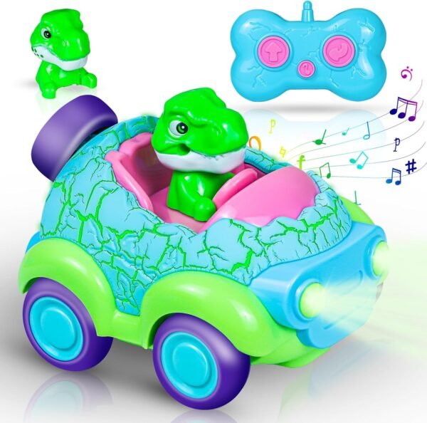 Remote Control Car for Toddlers, Rechargeable Dinosaur Toy with LED Lights & Music, RC Cars for Kids Ages 2-5, Christmas & Birthday Gift for Boys & Girls